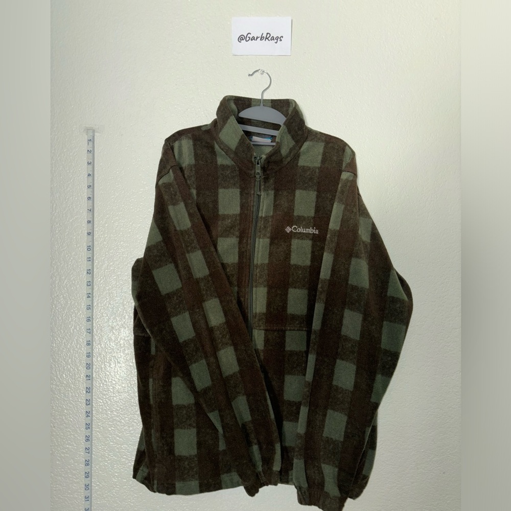 Columbia Full Zip Fleece Camo Checkered Flannel Collared Sweater Jacket - Large